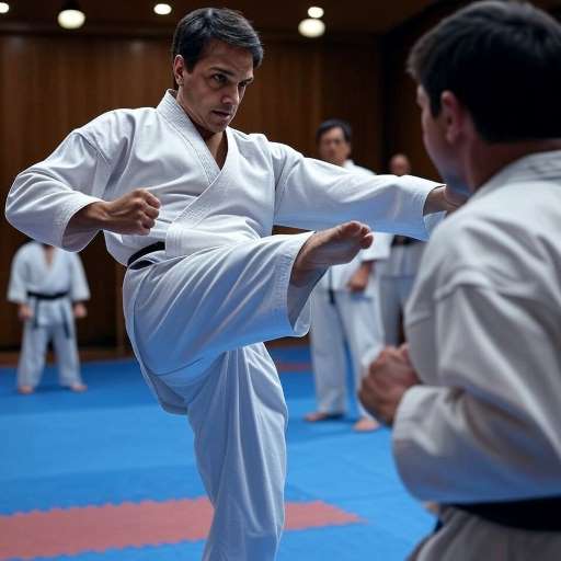 Daniel executing the crane kick on Johnny