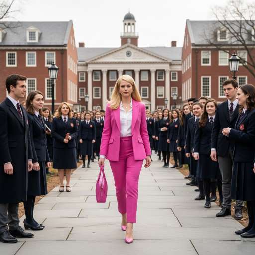 Elle walks through Harvard’s historic campus. Students amused