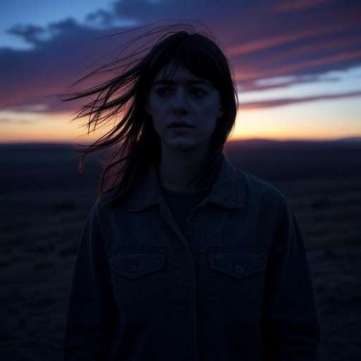 Kate stands alone on a hill overlooking the vast plains