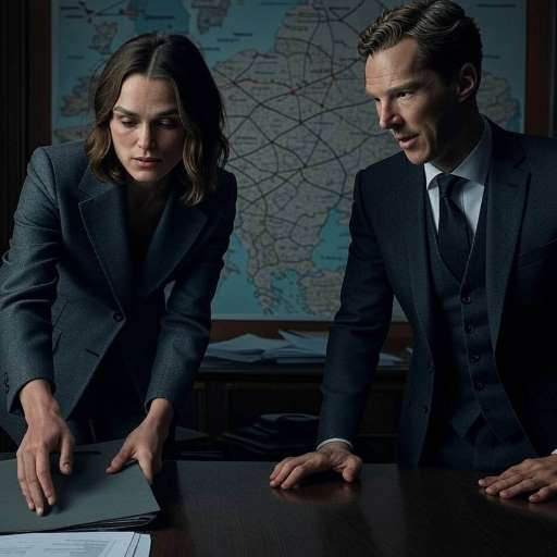 Notice the patterns: Keira Knightley stands beside Benedict Cumberbatch