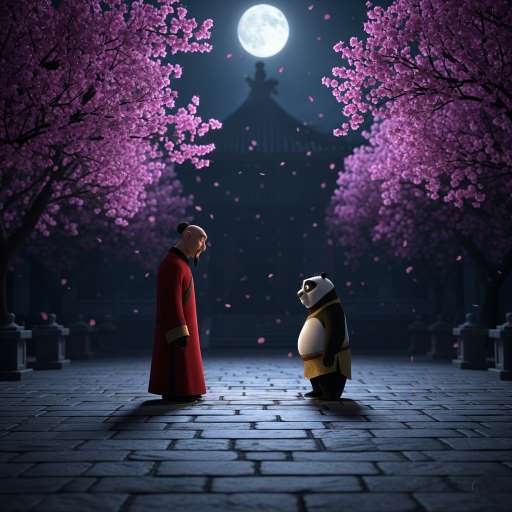 Master Shifu stands alone in the courtyard with Po