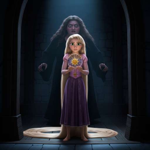 Venture outside your comfort zone: Mother Gothel looms behind Rapunzel in the tower
