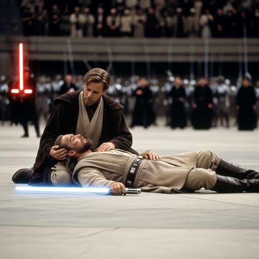 Obi-Wan cradles wounded Qui-Gon