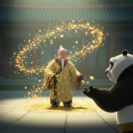 Yesterday is history: Oogway slowly fades into a swirl, Po stands in awe