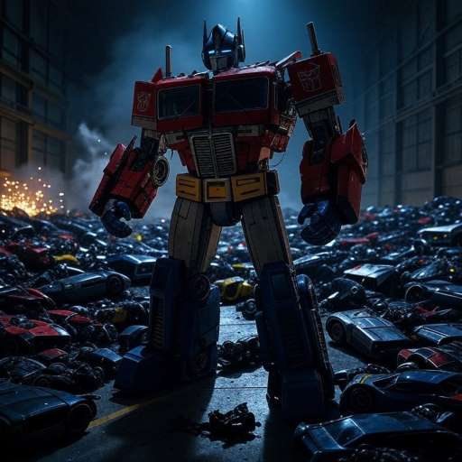 Sometimes you have to lose a war: Optimus Prime stands at the center inside the ark