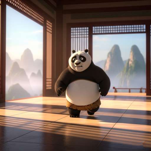 Yesterday is history: Po walks in circles across a large, echoing training hall