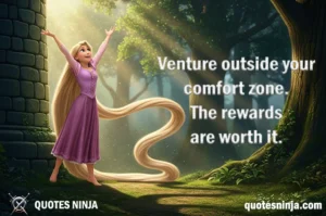 Rapunzel, stands at the base of the tower happily