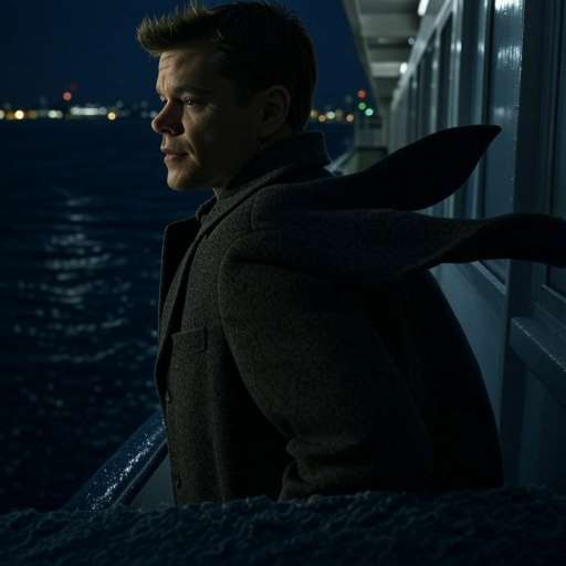 The man stands alone on the deck of a ferry