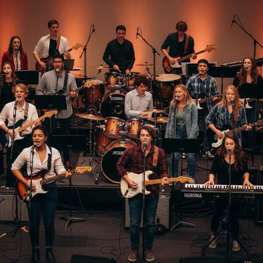 The whole class on stage performing together