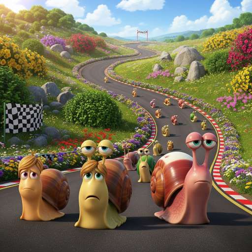 Theo, now lined up with other snails in the race
