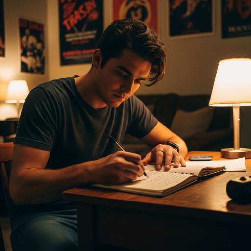 Zack Mooneyham thoughtfully writing lyrics