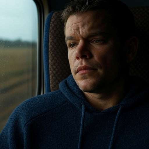 the man stares out the window in a train