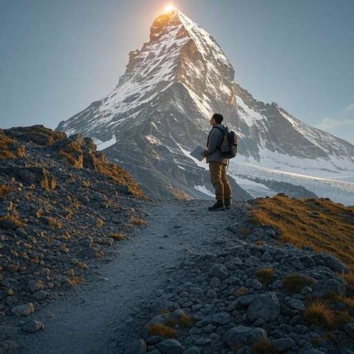 Ambition is the path to success: A lone figure, is seen standing at the base of a tall mountain