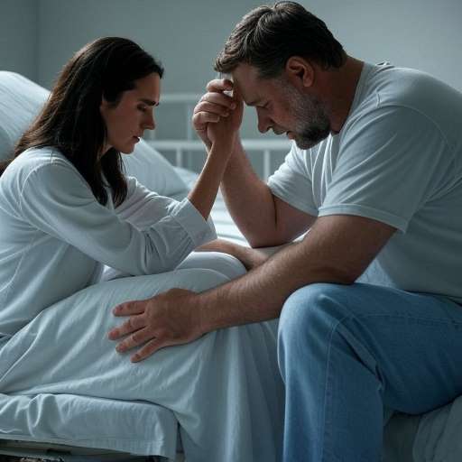 When you come to the end of your rope: Alicia, gently holding Nash hand while he sits hunched on a hospital bed