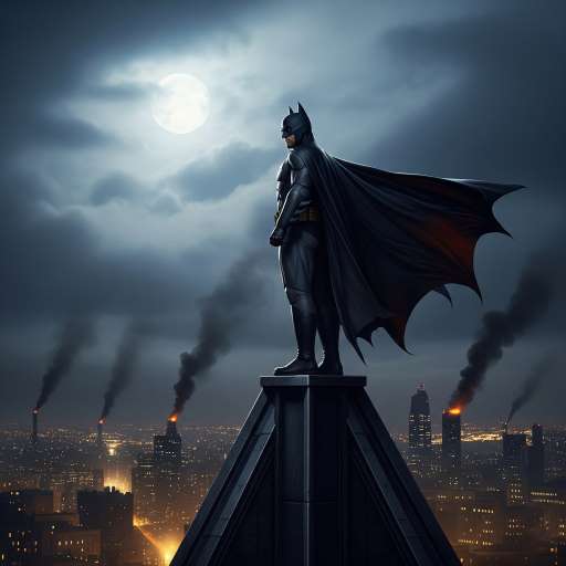 Fear is just a shadow of the mind: Batman stands alone on a towering Gotham rooftop