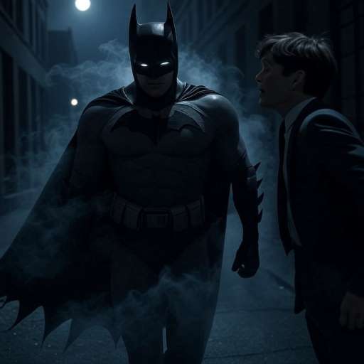Batman walks toward Scarecrow with steady determination