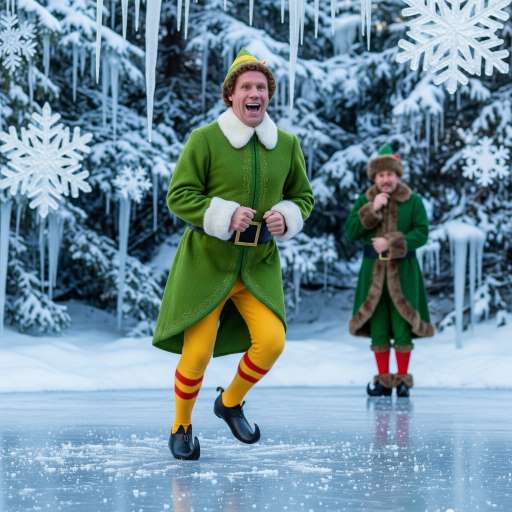Buddy Skating on Ice Wearing Elf Skates