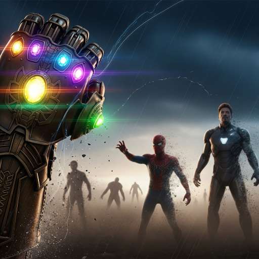 Close-up of Thanos’s gauntlet as he snaps his fingers