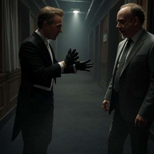 Eisenheim removes his gloves, Uhl approaches with a questioning gaze