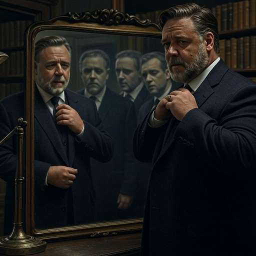 In mirror Nash's ghostly figures of his lifelong hallucinations linger quietly behind him