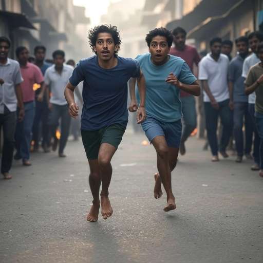 Every bad moment gives a pain: Jamal and Salim sprint barefoot through a narrow, crowded alley