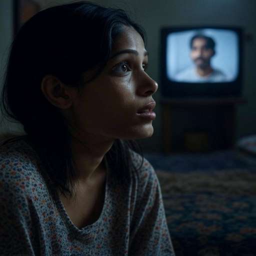Latika watches Jamal on TV