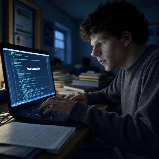 Ambition is the path to success: Mark Zuckerberg, focused and absorbed in his work, is typing away on the laptop