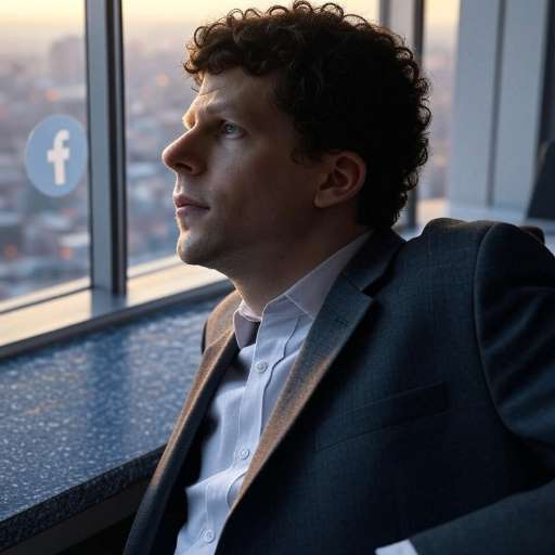 Mark Zuckerberg, is sitting by a window overlooking a busy city