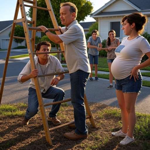 Home isn’t a place: Otto hold the ladder and Tommy try to climb it
