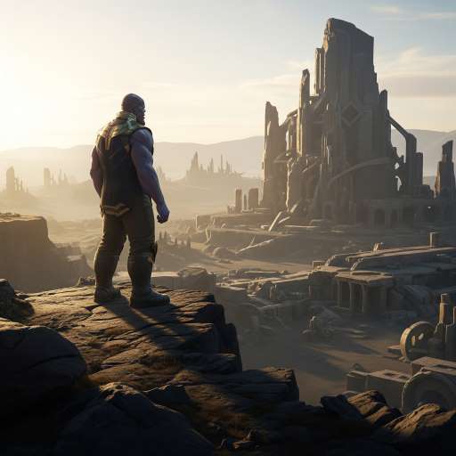 If they team up to go against you: Thanos stands alone on a rocky cliff