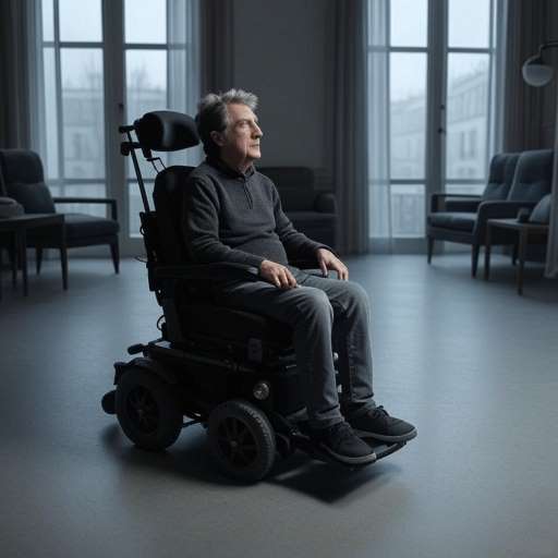 Kindness is the language : A man sits quietly in a sleek motorized wheelchair
