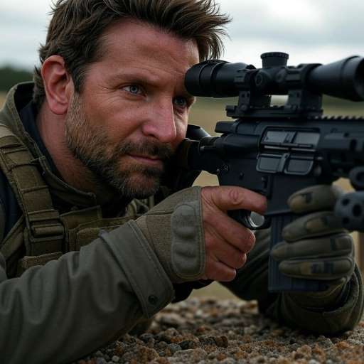 Bradley Cooper repeatedly practicing his marksmanship