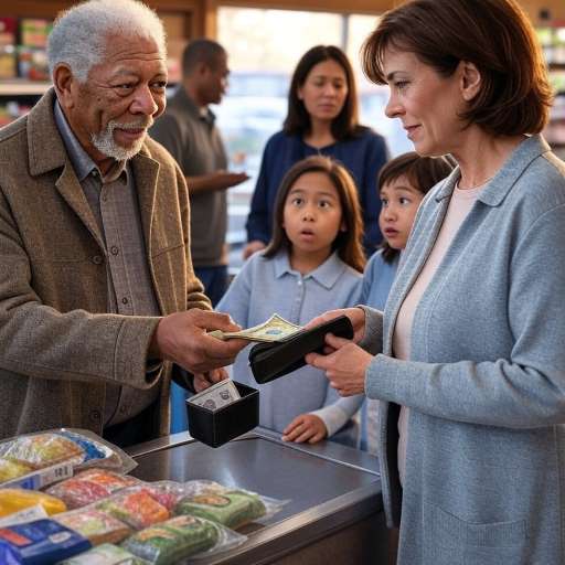 Elderly man help mom hand her child