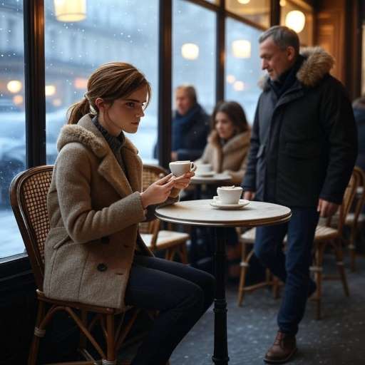 Emma Watson in the Paris Café