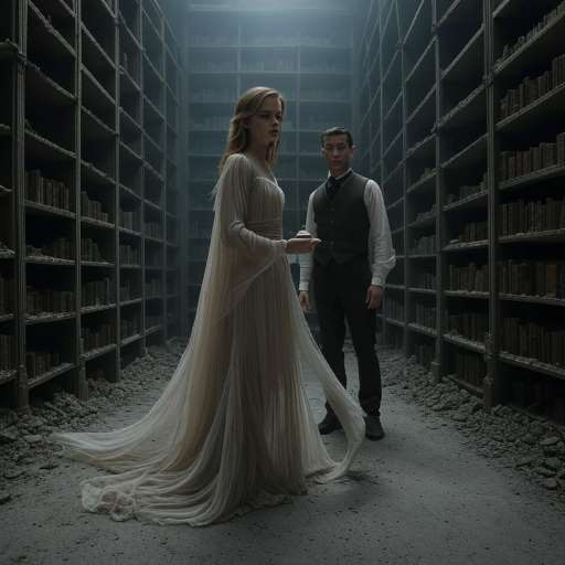 Emma Watson stands in the center, holding a spinning top in her hand, with Joseph Gordon-Levitt nearby