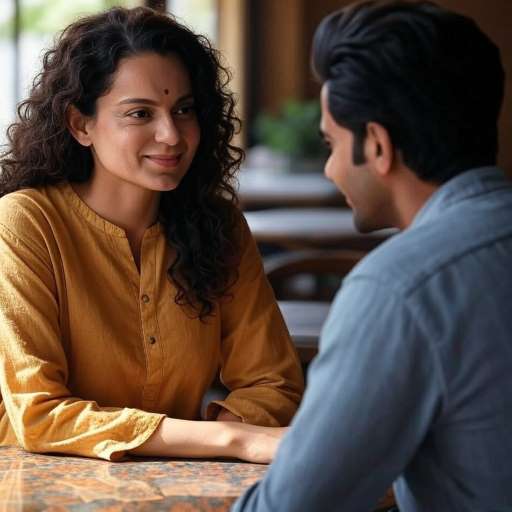 Kangana Ranaut facing Raj kumar Rao across the table