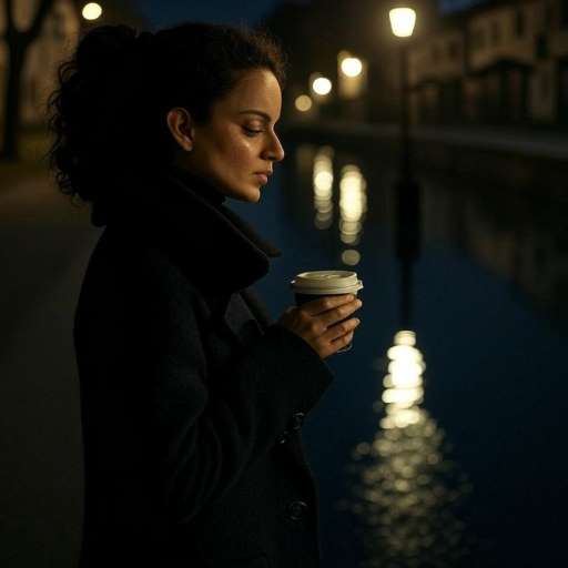 Kangana Ranaut stands quietly near a calm canal