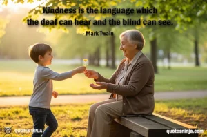 Kid giving a flower to elderly woman sitting in the open park