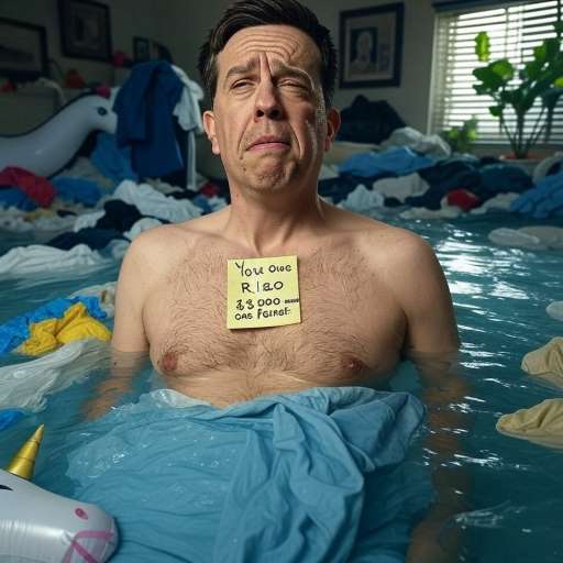 Stu waking up shirtless on a waterbed