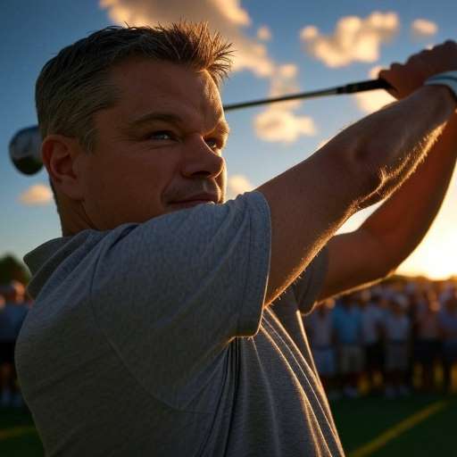 The Final Swing at Sunset with the Ball Soaring