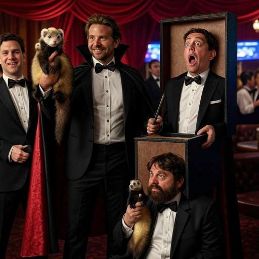 The Wolfpack dressed in magician’s assistant costumes