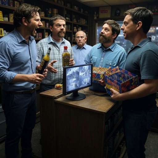 The Wolfpack standing inside a sketchy pawn shop