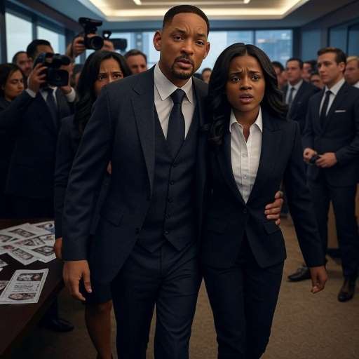 Will Smith walking out of a flashy office with Saniyya Sidney