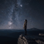 A girl at the edge of cliff during night