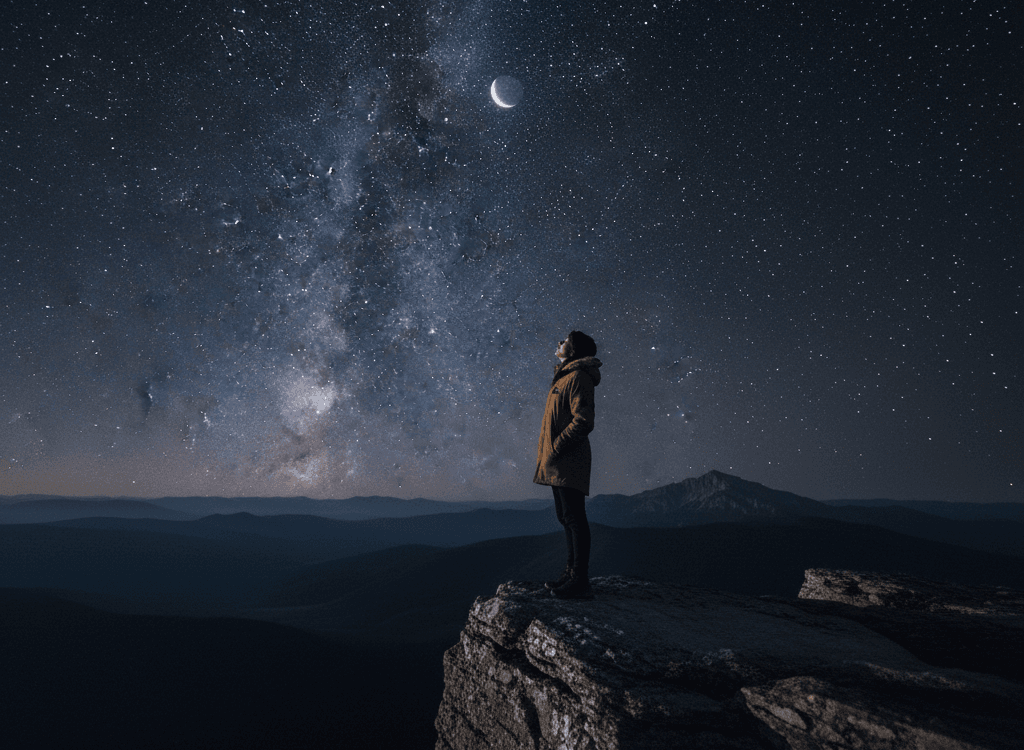 A girl at the edge of cliff during night