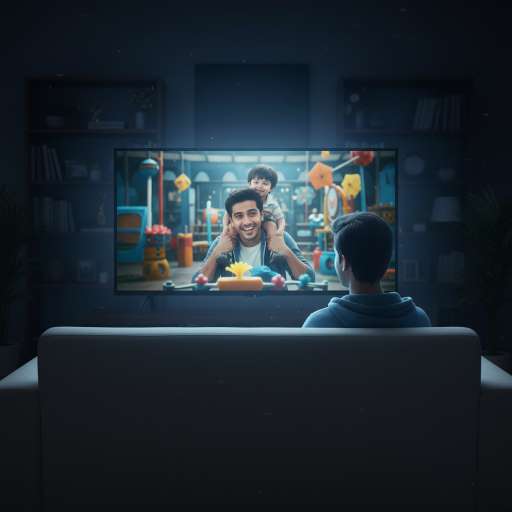 Aarav sits on the couch alone and watching TV