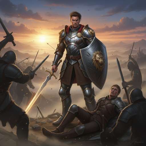 Aric fights alone in the open valley, surrounded on three sides