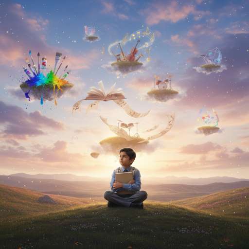 When the mind wanders: Ayaan sits alone on a small grassy hill hugging his sketchbook