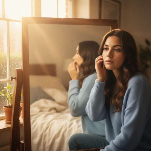 Clara stands confidently before the mirror