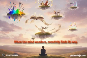 A person sits on a small grassy hill. Above their head, small floating islands appear